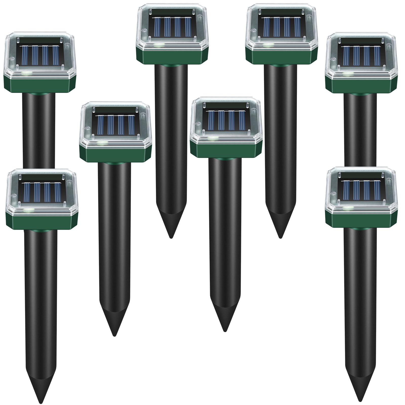 Photo 1 of Letyet 8 Pack Solar Powered Mole Repellent, Ultrasonic Outdoor Pest Repeller for Lawns & Gardens - Waterproof, Chipmunk, Vole, Gopher, Groundhog, Snake Deterrent (Dark Green)