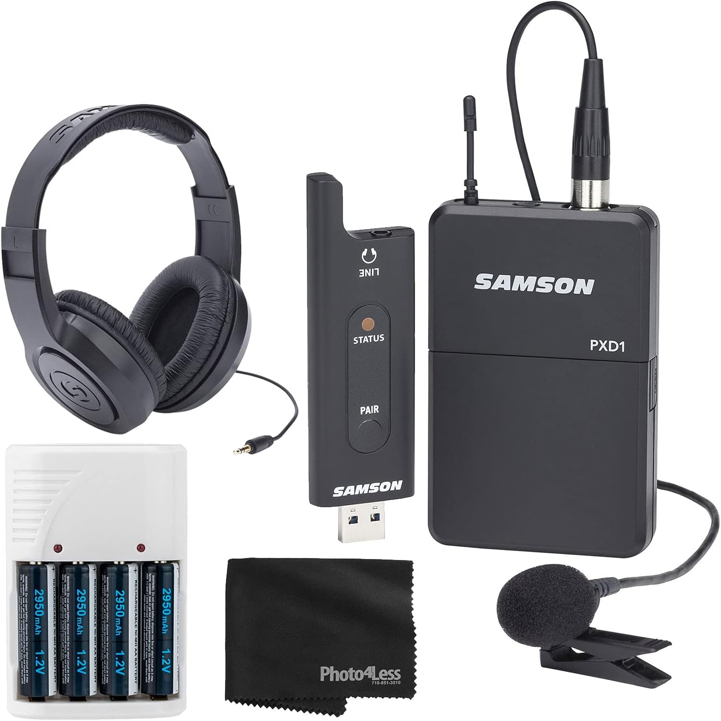 Samson Stage XPD2 USB Digital Wireless Lavalier System (SWXPD2BLM8) + Headphones + Battery & Charger + Cloth