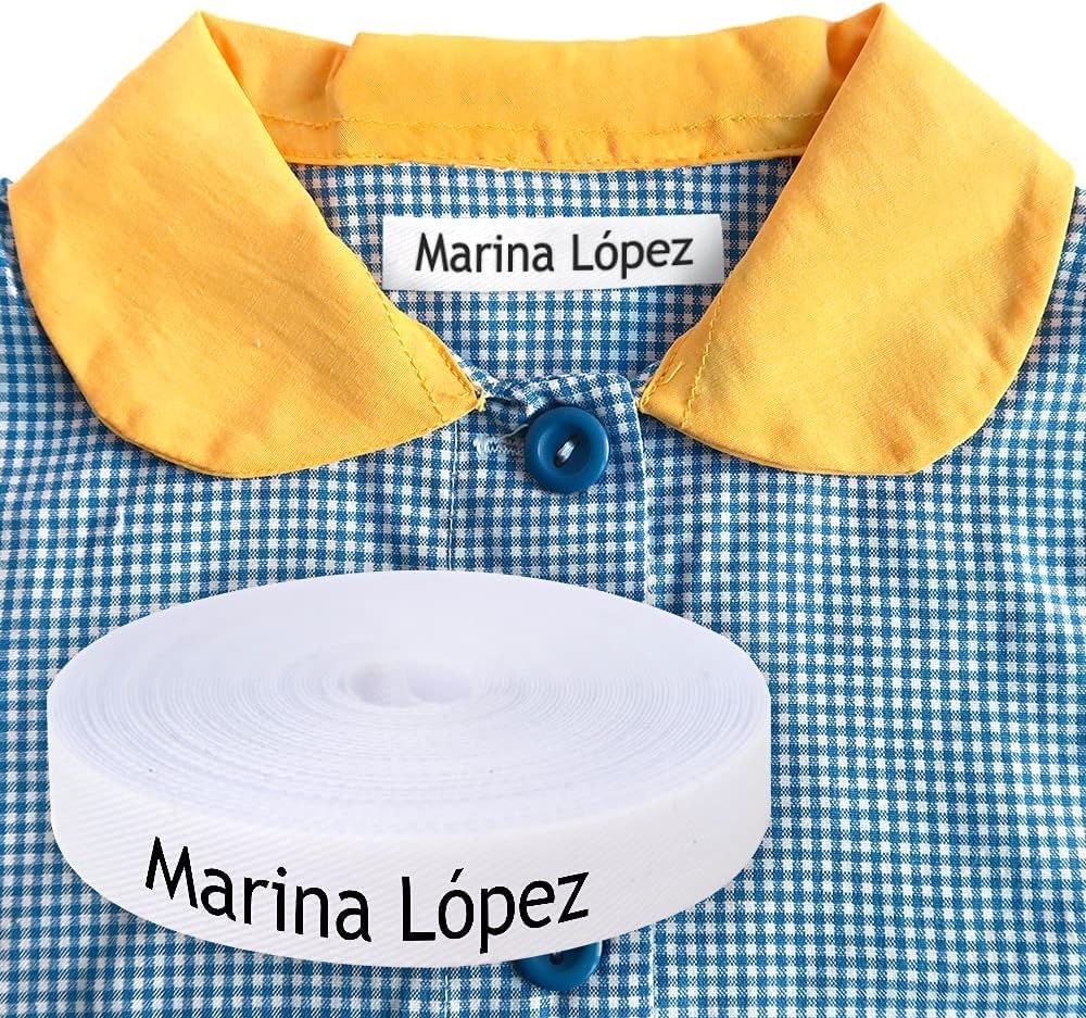 100 Etiquetas para Ropa Personalizadas con nombre para planchar. Cinta termoadhesiva para guarderías, escuelas, colegios y residencias de ancianos. Etiquetas personalizadas con certificado ecológico