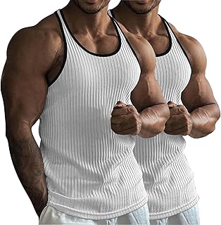 Conjunto de 2 chalecos para correr, sin mangas, ligeros, para entrenamiento, muscular, ajustados, acanalados, para entrenamiento, gimnasio, para hombre
