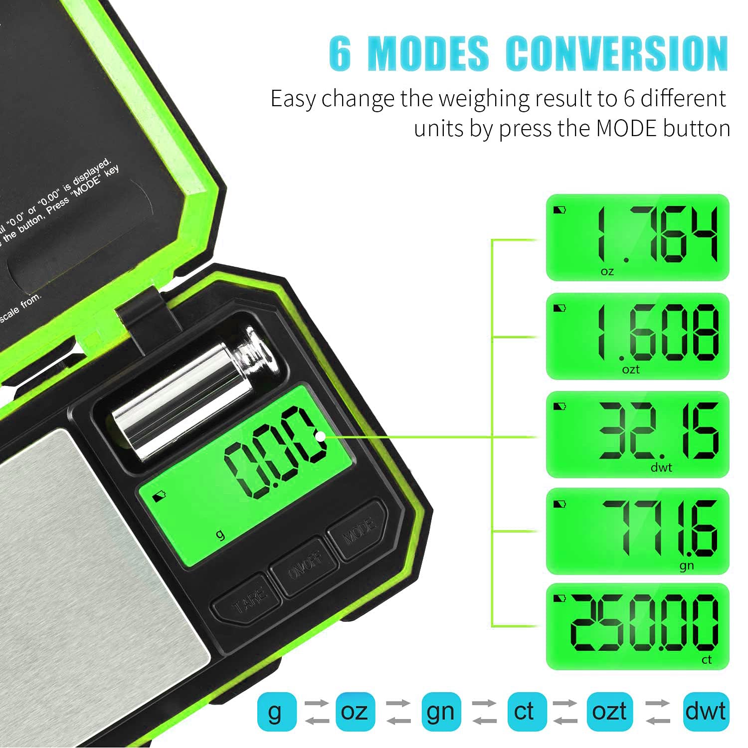 Fuzion Balance numérique de poche, 500 g x 0,01 g, 6 modes de conversion avec écran LCD, tare pour herbes, aliments, bijoux, médicaments (pile incluse)
