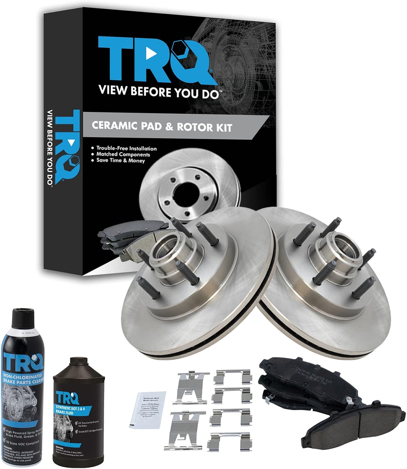 TRQ Front Brake Pad & Rotor Kit Brake Chemical Kit Brake Pads Brake Rotor Ceramic Compatible with 2000-2003 Ford F-150 2004 F-150 Heritage 2002 Lincoln Blackwood
