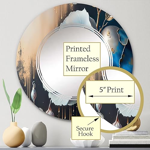 Miniatura 3 de DesignQ Vibrant Blue Camellia Flower I- Vanity Mirror, Bathroom Mirrors, Wall Mirrors for Living Room, Bedroom - Round Mirror - Large 24'x24',