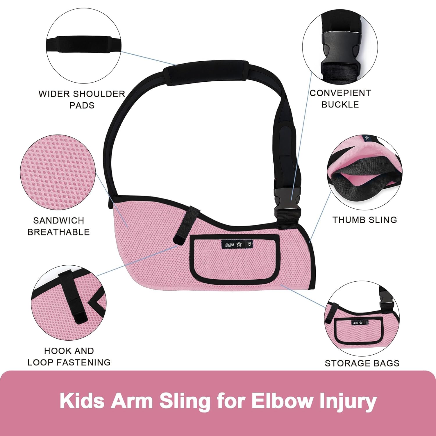 SPRING SEAON Kids Arm Sling Shoulder Immobilizer for Arm,Wrist,Elbow Injury Lightweight Breathable Sling with Adjustable Shoulder Strap Mesh Arm Support Brace for Children,Boys,Girls - Image 2