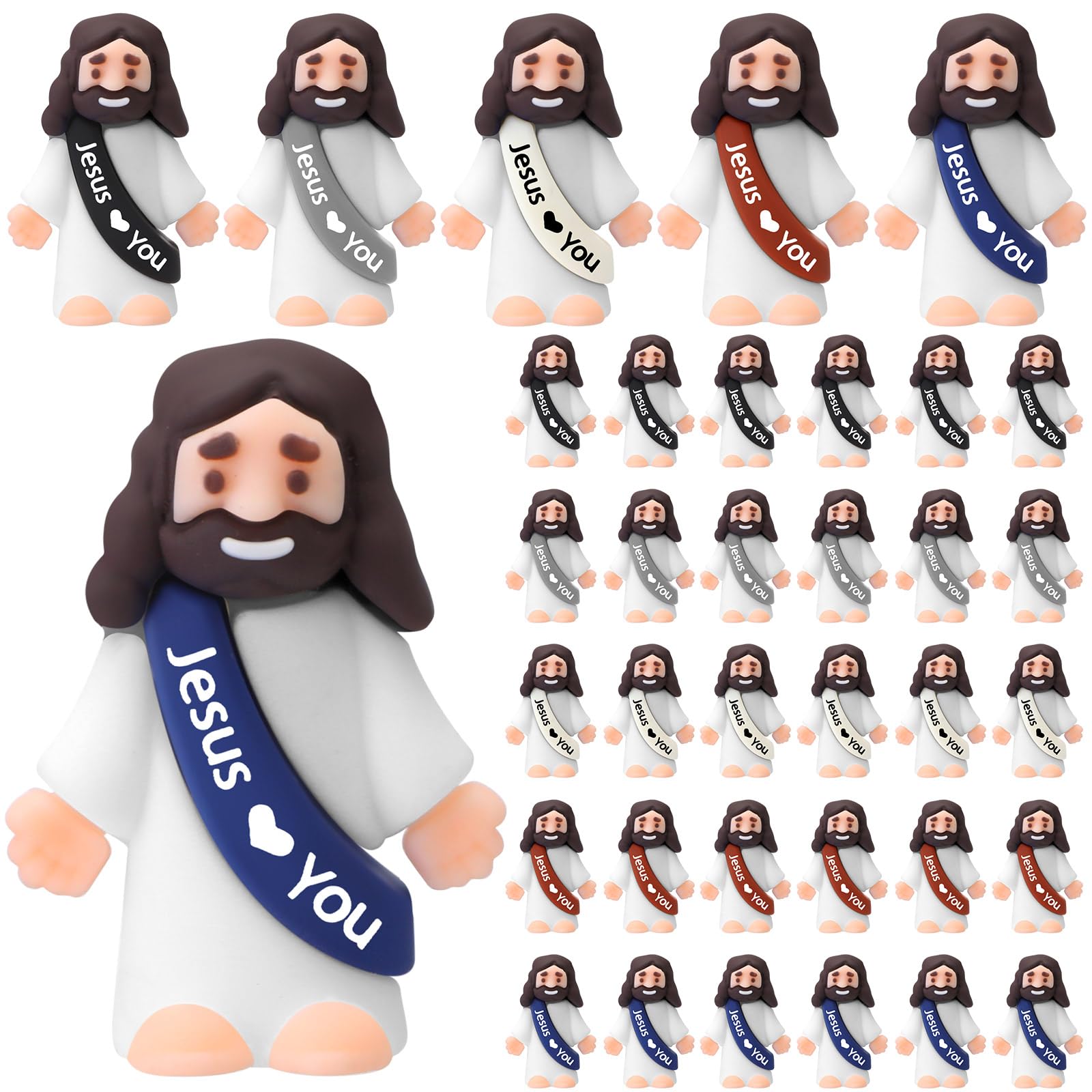 Bememo50 Pcs Mini Jesus Figures Easter Jesus Loves You Jesus Toys little Jesus Figures to Hide and Seek Sunday School Religious Party Favors Gift for Easter Egg Stuffers (Retro Color)