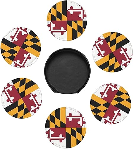 Miniatura 4 de Flag of Maryland - Juego de 6 posavasos con soporte de cuero, protector de mesa para bar, decoración de tazas, almohadilla para mesa de café,