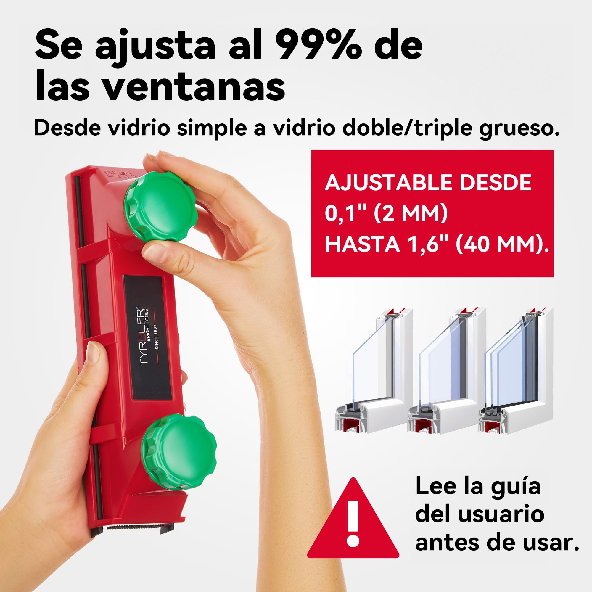 Tyroler limpiacristales magnetico Doble Cristal | Se Adapta a Ventanas de Cristal Simple, Doble y Triple de 2-40 mm | Limpia Ventanas | Limpiador de Cristales magnetico