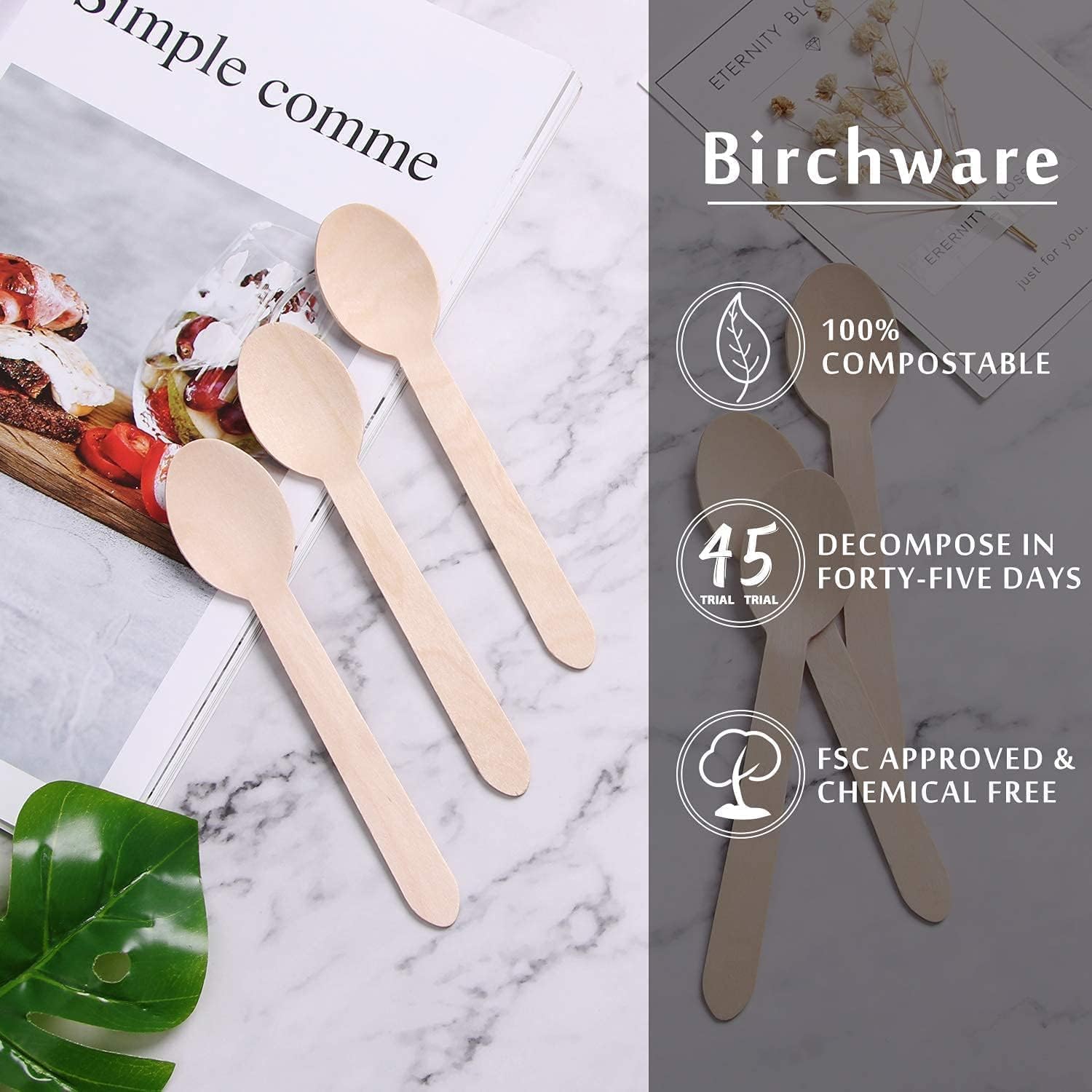 Wooden Spoons Disposable postable Spoons Biodegradable Spoon, Natural