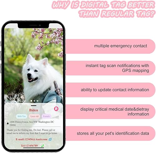Miniatura 5 de Anzir - Etiquetas para perro con QR sin grabado para mascotas, etiquetas de identificación de perro, etiquetas personalizadas para perro con perfil