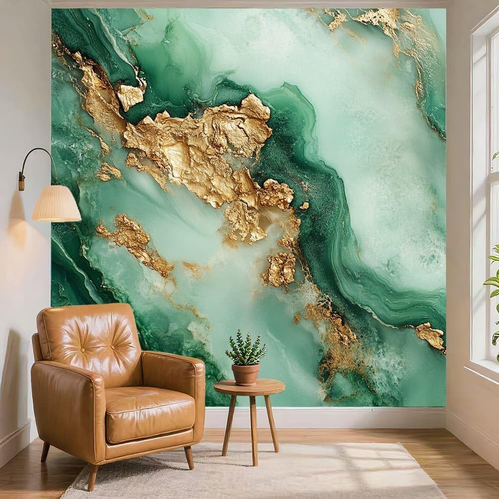 Efekt 3D, panoramiczna, niestandardowa, marmurowa, płynna, artystyczna tapeta, mural 250 x 175 cm, szmaragdowa zieleń, sztuka ścienna, naklejki do sypialni, salonu, korytarza, sofy, dekoracja plakatu