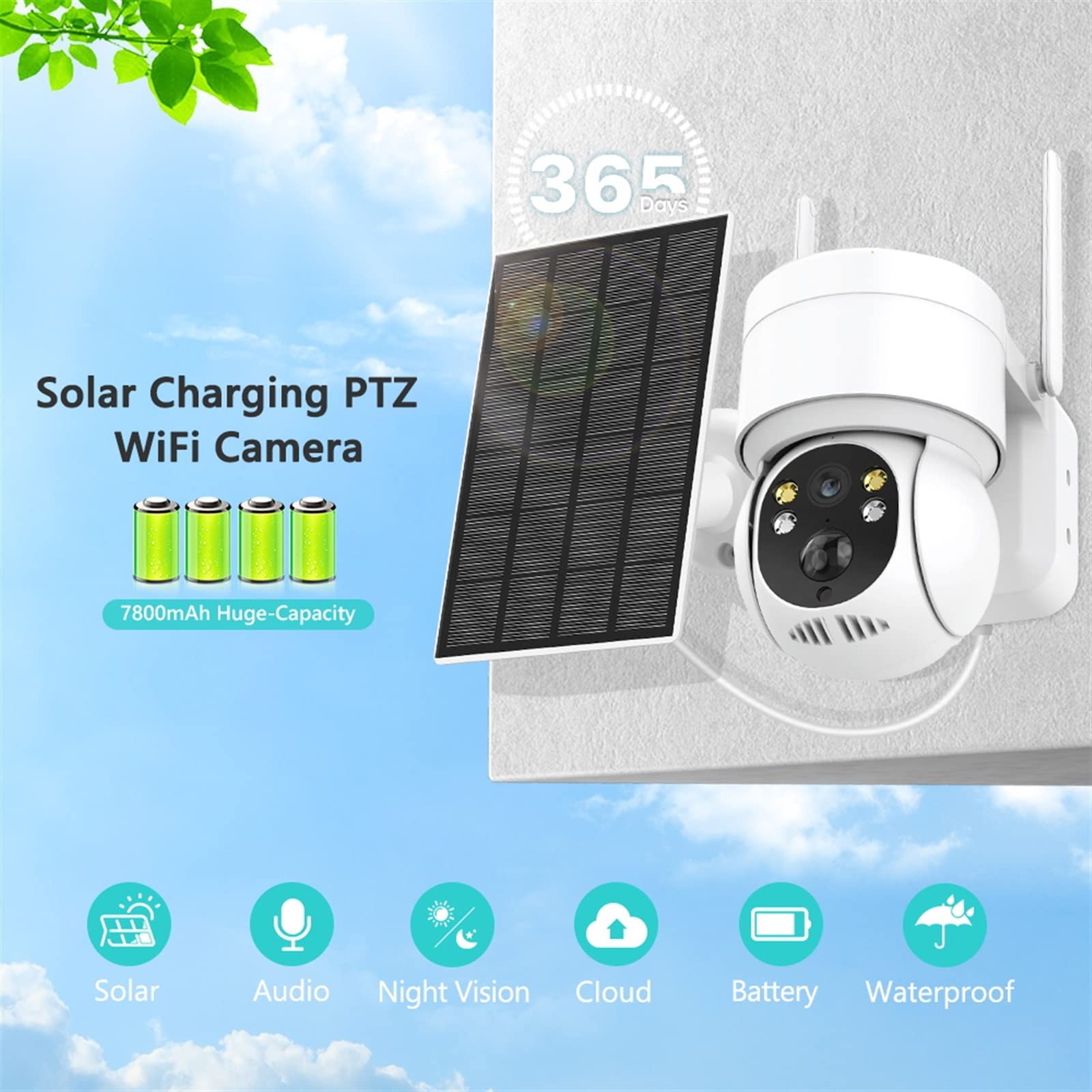 Camera Surveillance, Caméra solaire détection humaine panneau solaire Recharge batterie caméra IP couleur Vision nocturne caméras de sécurité vidéo CCTV extérieures ,Sécurité, Antivol(128GB Card)