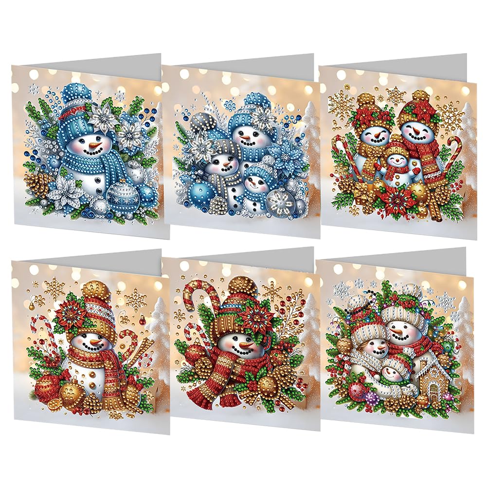 HTU 6PCS DIY Diamond Painting Christmas Greeting Cards with Envelopes Festive Diamond Art Greeting Cards for Xmas Birthday Creative Craft Kit for Kids & Adults Gifts