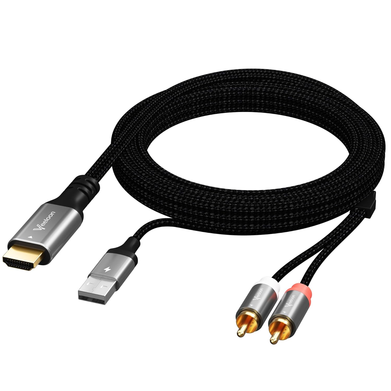 HDMI ARC to 2 RCA Audio Extractor Converter Cable 8 FT for TV to Soundbar,USB Powered ARC/eARC to Dual L/R Stereo RCA Male Adapter Splitter,192KHz PCM for Sound System Speaker Amplifier,Plug & Play