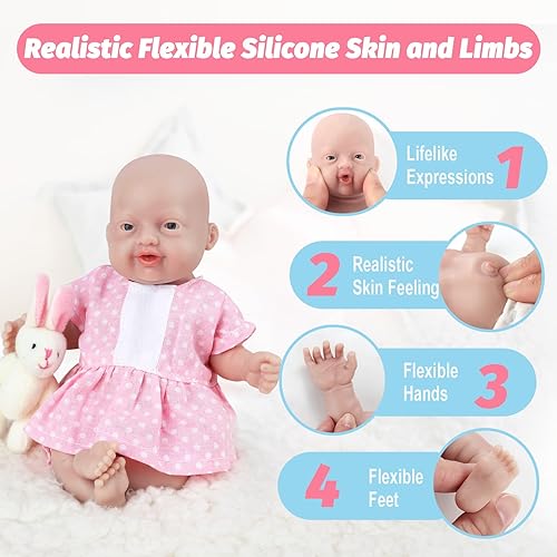 Miniatura 2 de Vollence Mini muñecas de bebé de silicona de cuerpo completo de 7 pulgadas, no muñecas de vinilo, muñeca pequeña de silicona, muñecas de bebé Reborn
