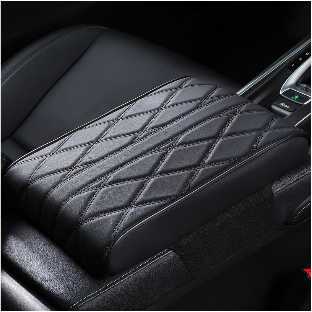 Mandark Memory Foam Car Armrest Cover - Soft Leather Center Console Cushion Pad, Universal Fit for SUV Truck RV (Black)