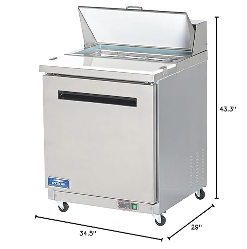 Miniatura 5 de Arctic Air AMT28R - Mesa de preparación de sándwich/ensalada refrigerada de 28 pulgadas, 1 puerta, con base refrigerada, 115 V, color plateado