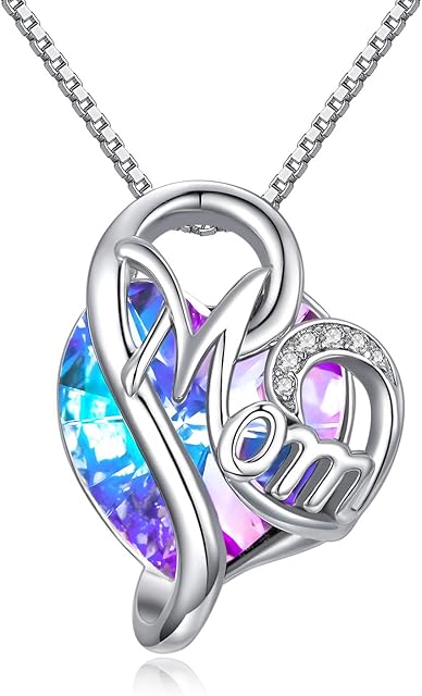 Gifts for Mum, Heart Necklace Sterling Silver with Amethyst Crystal Pendant Jewellery Mother Birthday Gifts Mean"I Love You Mum" (Purple)