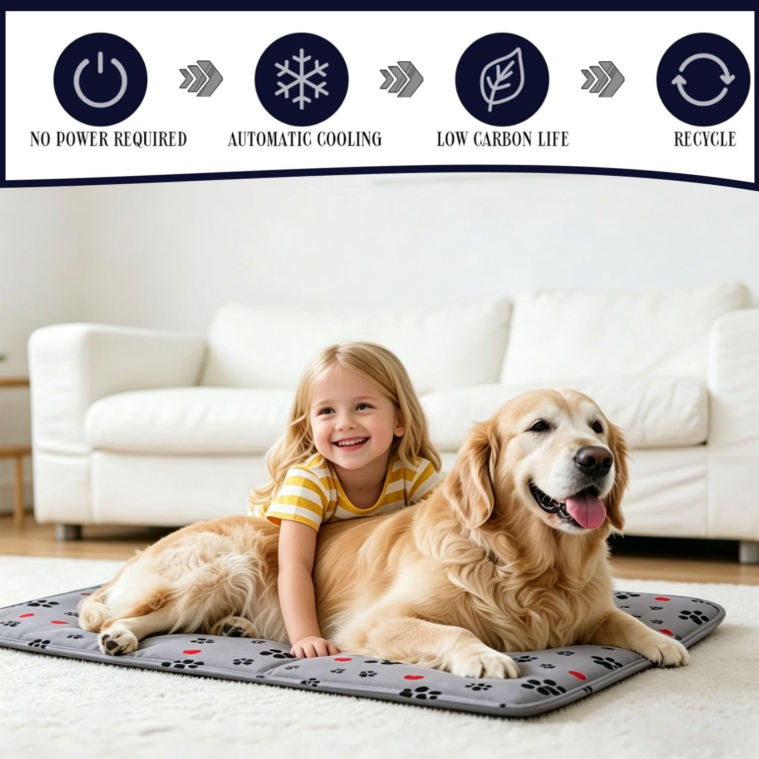 Tappetino Refrigerante per cani medi XL, 65 * 50cm Tappetino refrigerante cane con cuscino in gel non tossico, Durevole e Antigraffio,per Cani,Gatti,Animali Domestici,Umano - Impronta Zampa