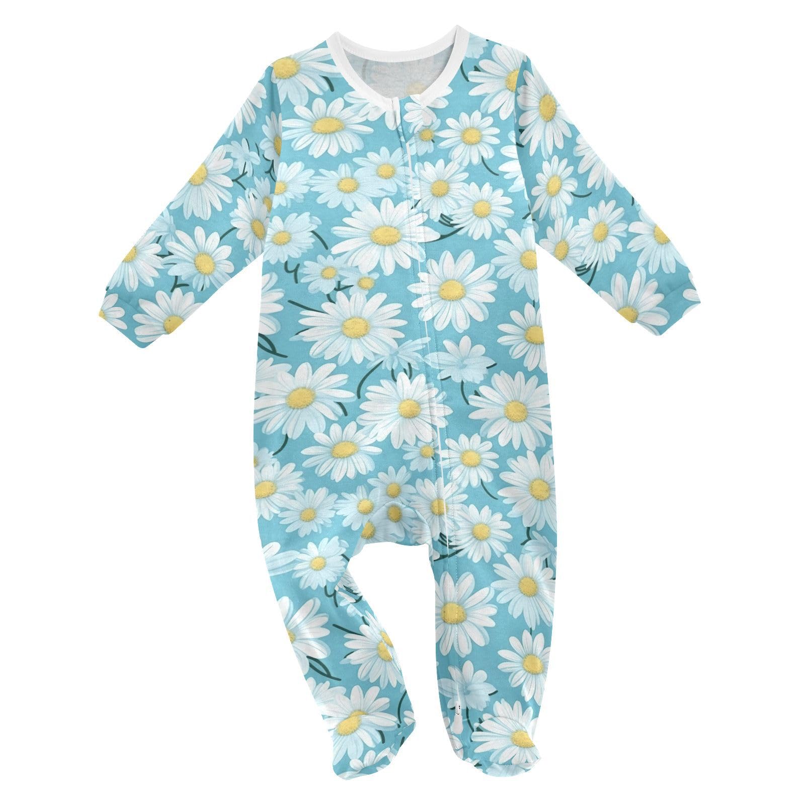 J JOYSAY Leaves Floral Daisy Spring Baby One-Piece Footies Cotton Baby Clothes One-Piece Jumpsuit Pajama for Girls Baby 18M