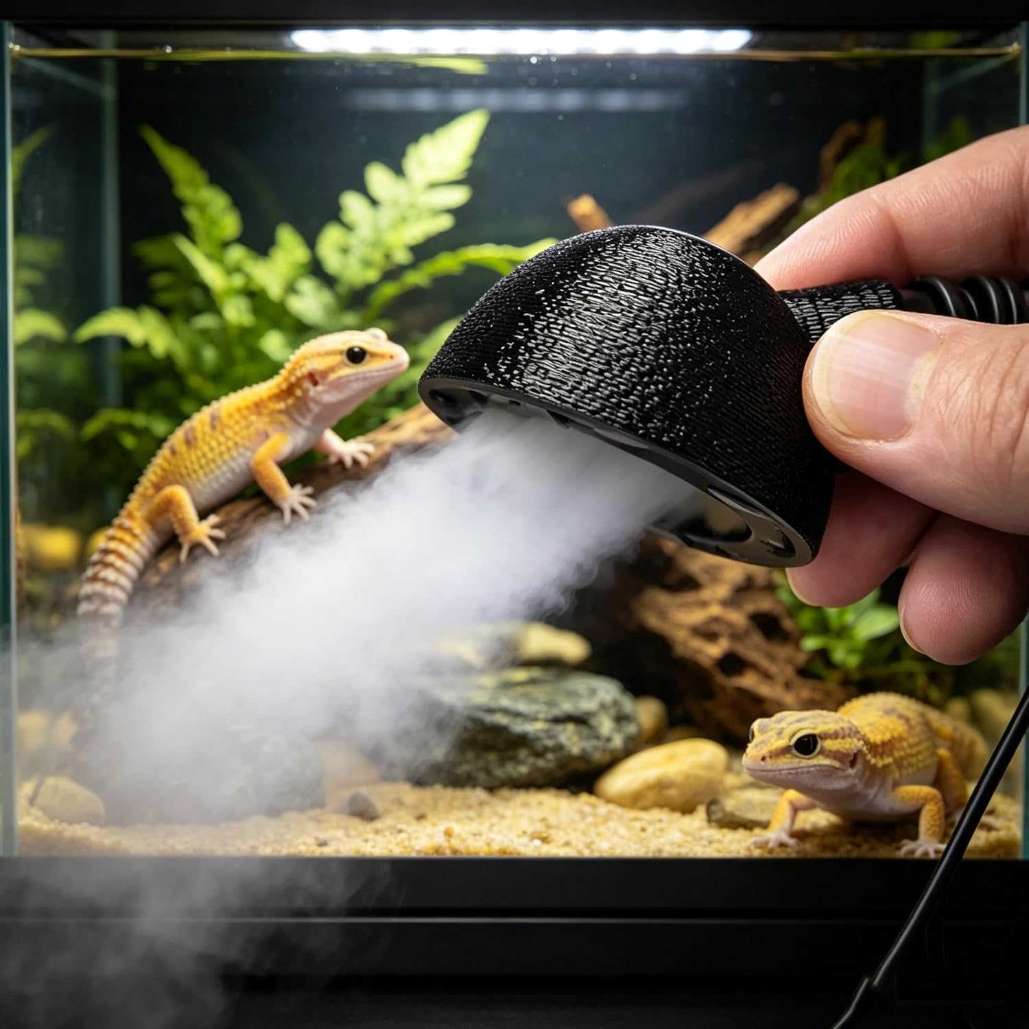 Glass Tank Atomizer Adapter Sprayer – Magnetic Mount for Turtles, Geckos, Reptiles, Snakes Humidification System, Dual-Hose Compatible with 20mm & 1-inch Hose(2PC)