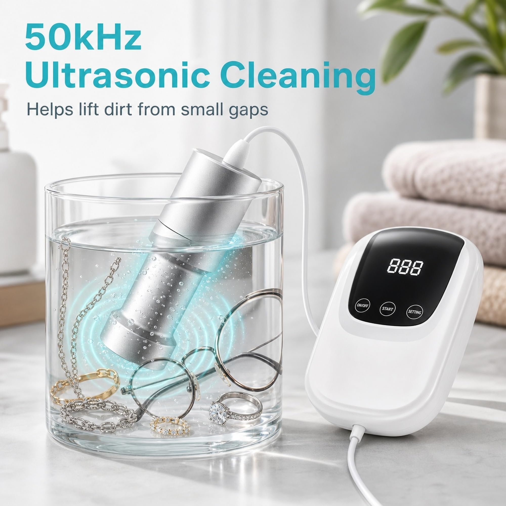 Limpiador ultrasónico de inmersión portátil, 50 Khz | Transductor De Metal, Limpieza Del Hogar, Temporizador Digital, Ipx7 A Prueba De Agua, Potencia 70W