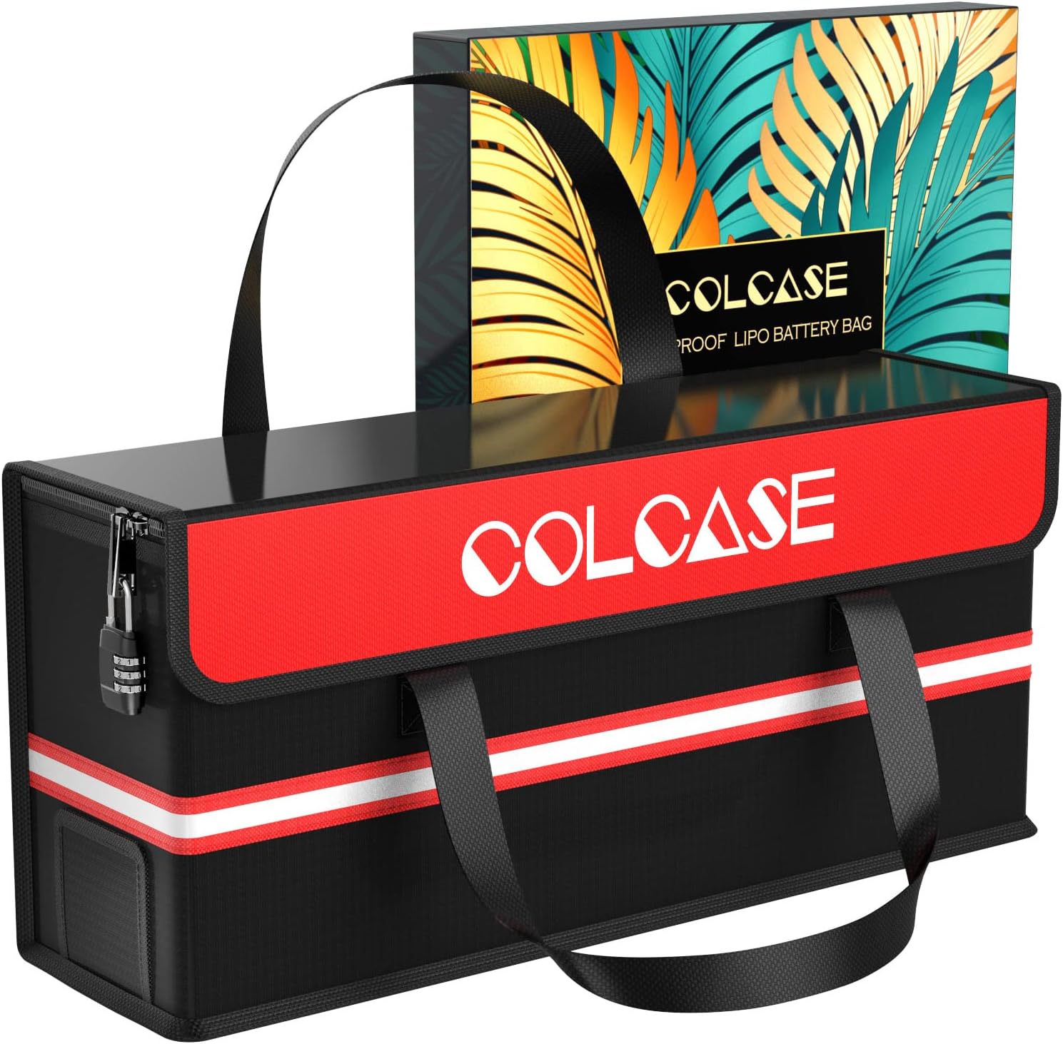 COLCASE Lipo Safe Bag Fireproof Explosionproof Ebike Battery Storage Bag and Lipo Battery Charging Bag with Combination Lock Silicone Coated Fireproof Bag (20 x 5.5 x 9 in)