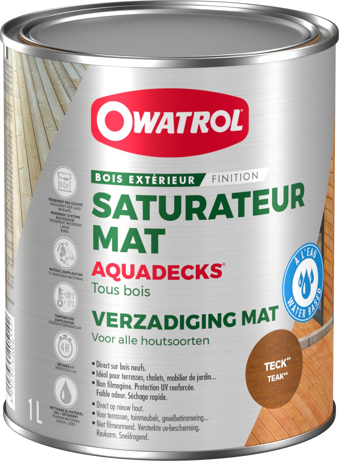 AQUADECKS OWATROL Saturateur Mat Bois Extérieur Teinte Teck 1L