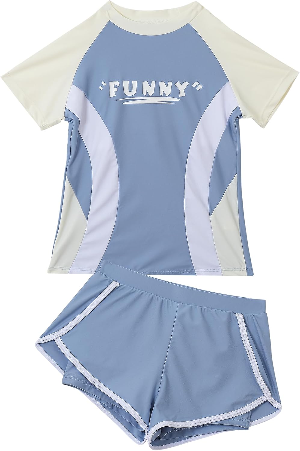 Girls Two Piece Short Sleeve Swimsuit Set with Shorts UPF 50+ Beach Rash Guard