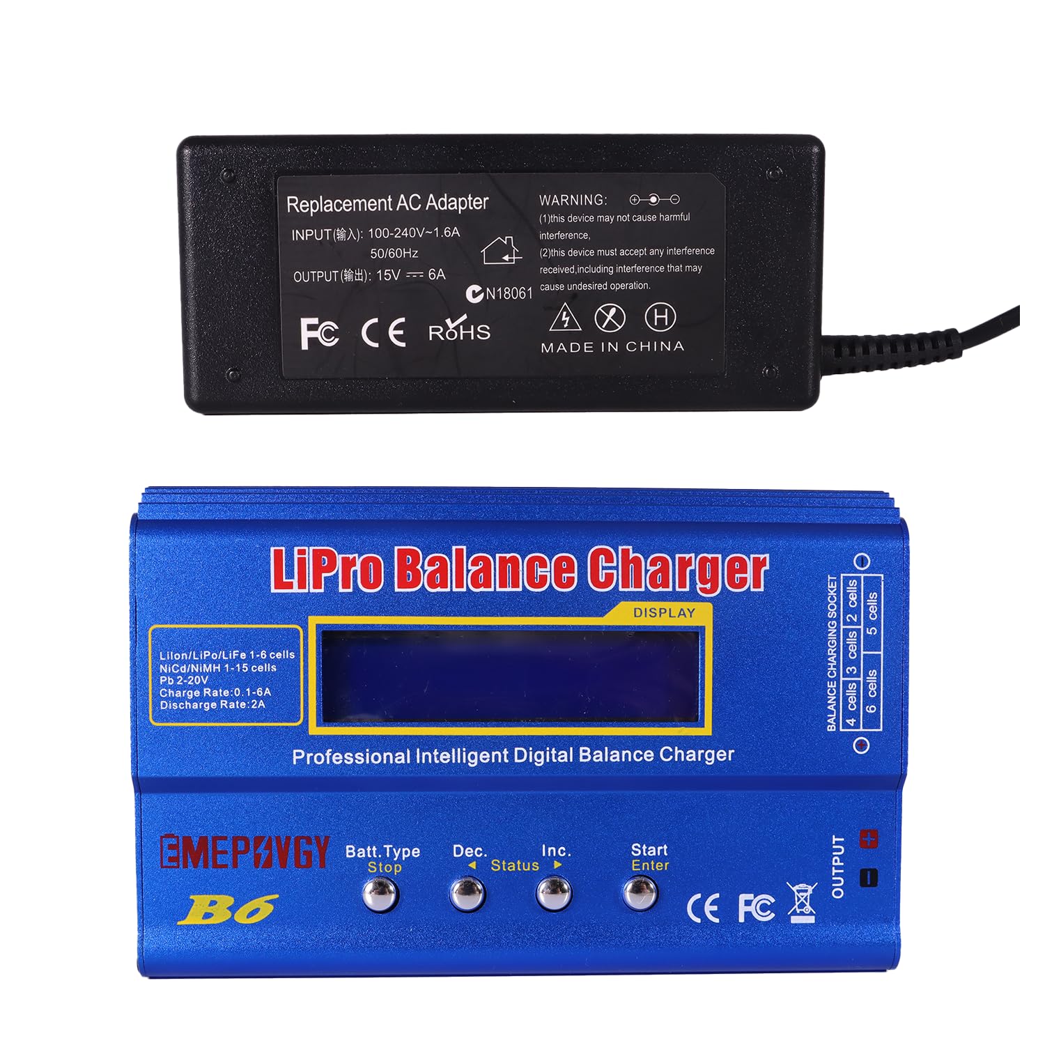 B6 Balance Lipo Cargador de batería 80W 6A Pantalla LCD Cargadores de batería RC Descargador para batería LiPo/Li-Ion/Life (1-6S) NiMH/NiCd (1-15S) / PB(2-20V) con fuente de alimentación AC