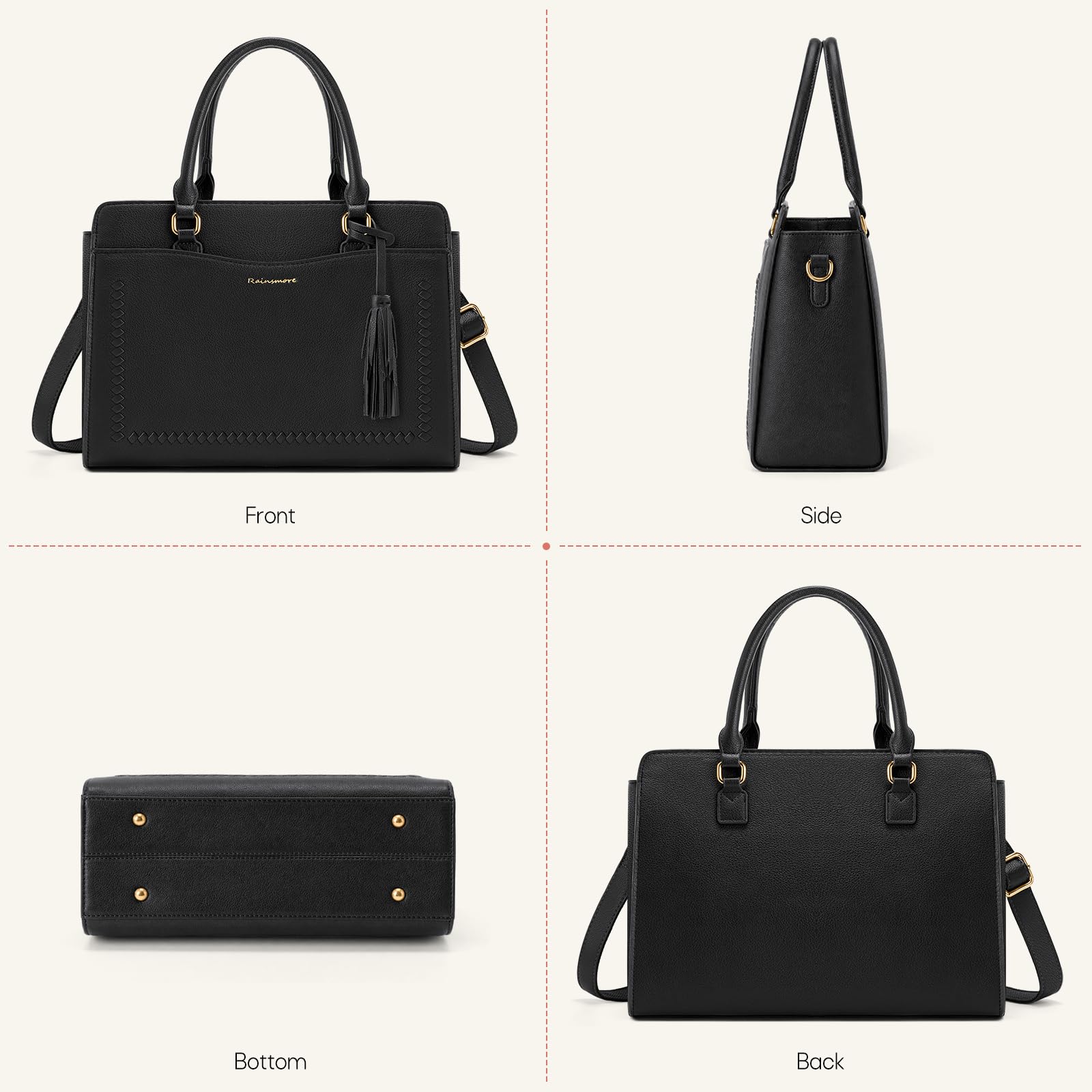 RAINSMORE Sac a Main Femme Moyen Elégant Sac Bandoulière Simili Cuir | Sac à Main Bandoulière Femme avec Multi Poche et Bandoulière Amovible pour Quotidien Travail Voyage Sac Universit