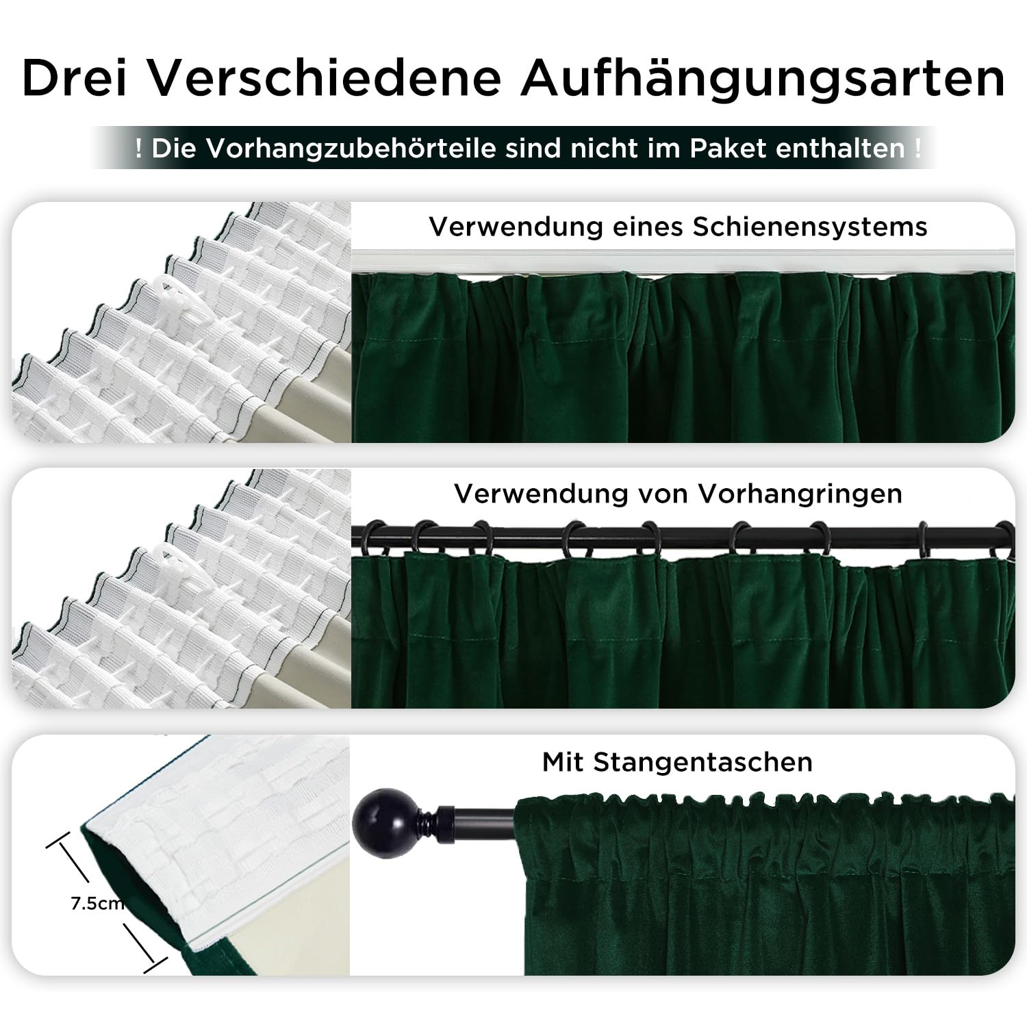 Joydeco 100% Blickdicht Samt Vorhänge mit Kräuselband 2 er Set H 260 x B 140 Dunkelgrün Schienensystem Schiebevorhang Verdunkelung Thermovorhang Kälteschutz Gardinen Schlafzimmer Wohnzimmer Curtains