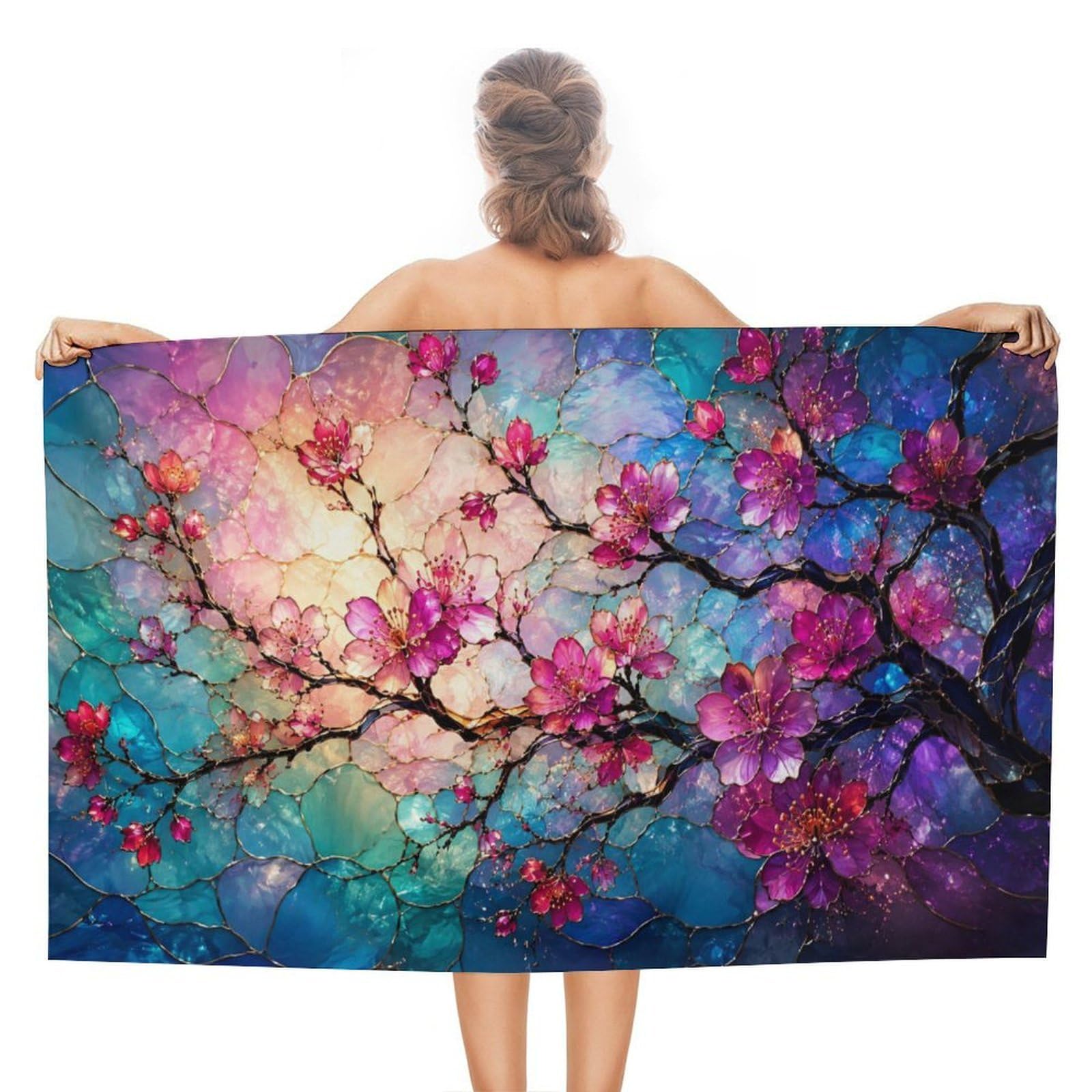 Anceky Floral Cherry Blossom Oversized Beach Towel Quick Dry Sand Free Microfiber Travel Towel Lightweight Multi Purpose Beach Blanket Pool Gym Bath Towel 51x31 in