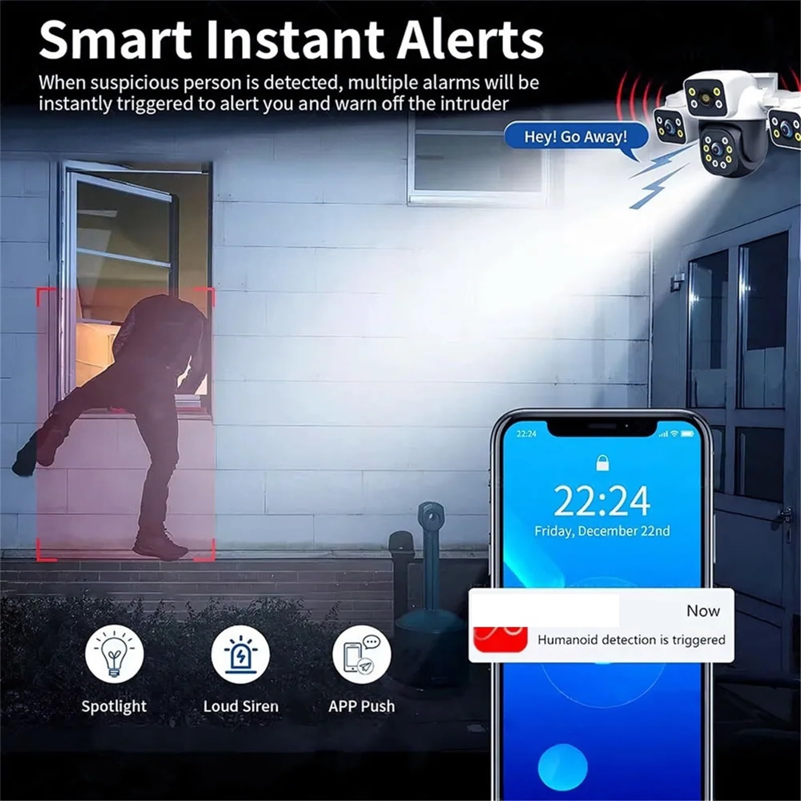 Kamera IP WiFi 6 MP, 3 obiektywy, 3 ekrany, 10-krotny zoom, detekcja AI, automatyczne śledzenie, bezprzewodowa zewnętrzna kamera do monitoringu CCTV(Camera Add 64G SD)