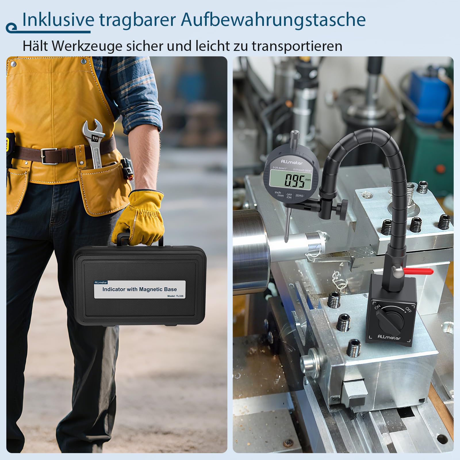 Digitaler Messuhr Satz mit centerlock werkzeug, Schlangenarm-Magnetfuß, 0–25,4 mm / 0–1 Zoll, LCD Anzeige, mm/in Umschaltung, Präzisions Messsystem für Werkstatt & Maschinenbau