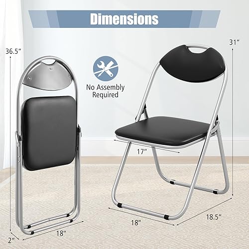 Miniatura 3 de HAPPYGRILL Paquete de 6 sillas plegables, sillas portátiles para tarjetas con respaldo y asiento acolchado, juego de sillas de metal para sala de