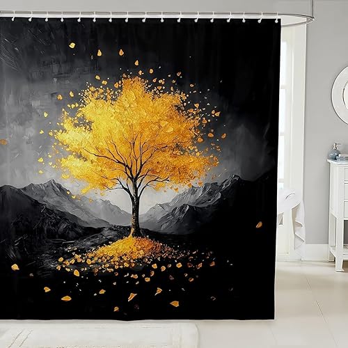 Miniatura 22 de Cortina de baño bohemia con diseño floral retro de 72 x 78 pulgadas, 70 pulgadas, diseño de flores hippie de los años 70, cortina de ducha bohemia