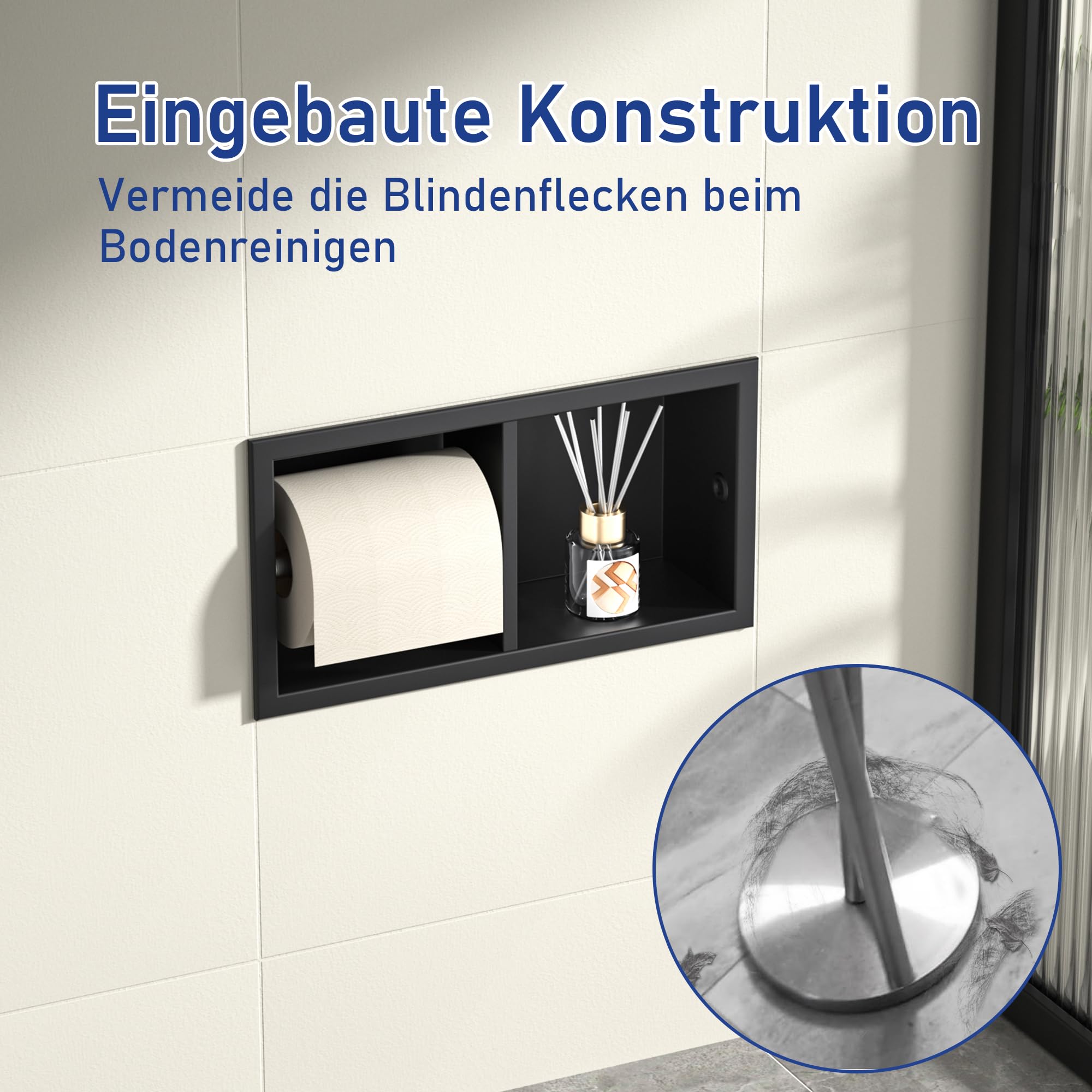 Bernkot Flush-Mounted Stainless Steel Toilet Roll Holder, Bathroom Cabinet with Toilet Paper Holder Holder - Image 3