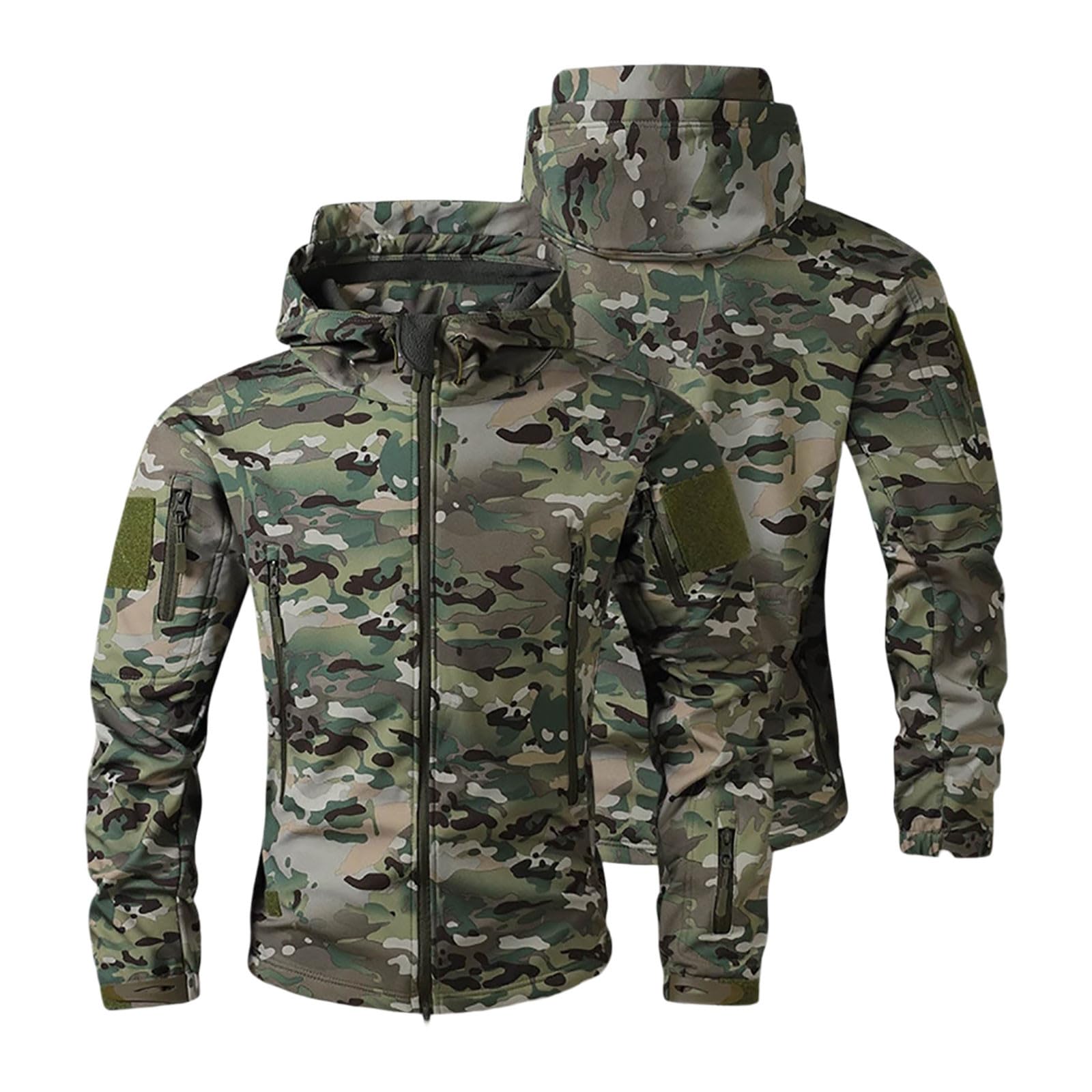 Airsoft Veste de pluie militaire pour homme - Veste d'hiver imperméable - Veste polaire - Veste de chasse - Camouflage - Veste softshell doublée - Camo - Sweat à capuche d'extérieur chaud