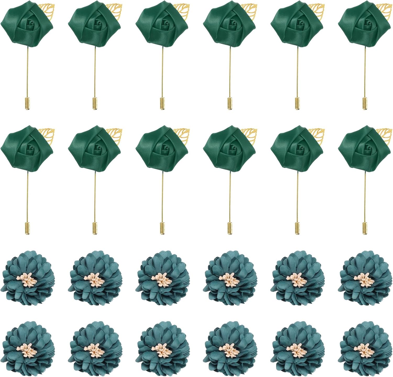 MECCANIXITY 12Set Groom Boutonnieres Rose Boutonnieres Pins Buttonholes Pocket 2"x3.5" for Men Wedding Ceremony Anniversary Formal Dinner Party Suit Decoration Black Green