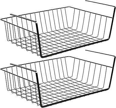 Taylor & Brown Under Shelf Storage Basket, 2-Pack Under Shelf Hanging Metal Wire Storage Basket Organizer for Kitchen, Office, Pantry, Bathroom, Cabinet Black