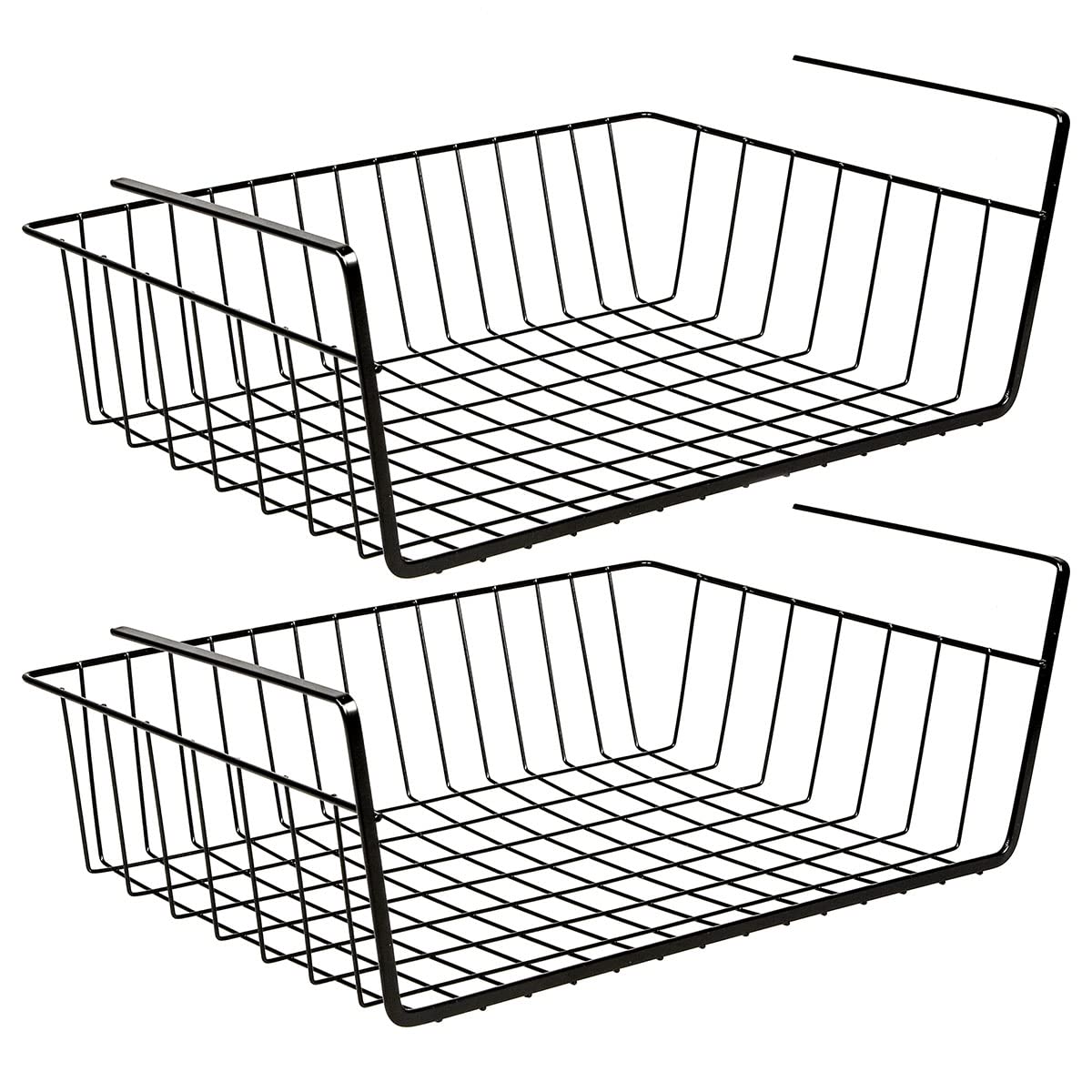 Taylor & BrownUnder Shelf Storage Basket, Black 2-Pack Under Shelf Hanging Metal Wire Storage Basket Organizer for Kitchen, Office, Pantry, Bathroom, Cabinet