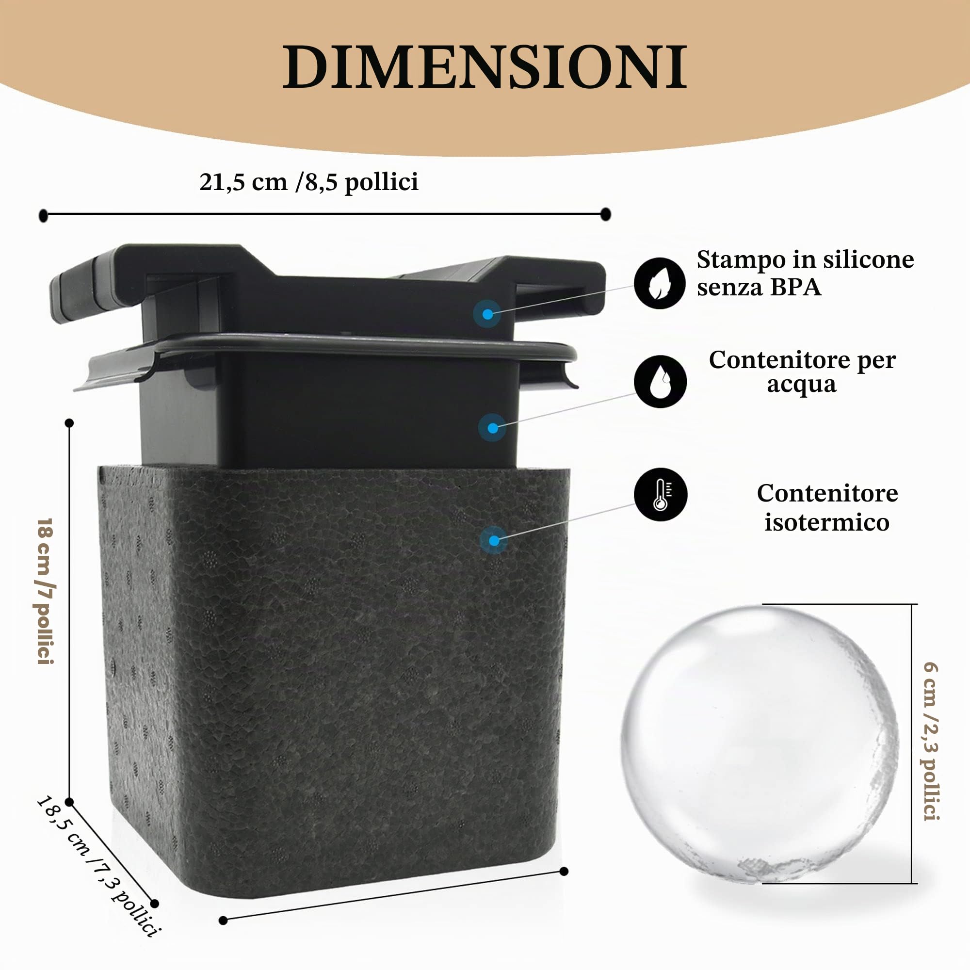 Bangp Stampo per palline di ghiaccio da cocktail, sfere di ghiaccio cristallino Jumbo, per whisky e cocktail, diametro 5,8 cm, sfere di ghiaccio per i cocktail e per la casa (4 palline)
