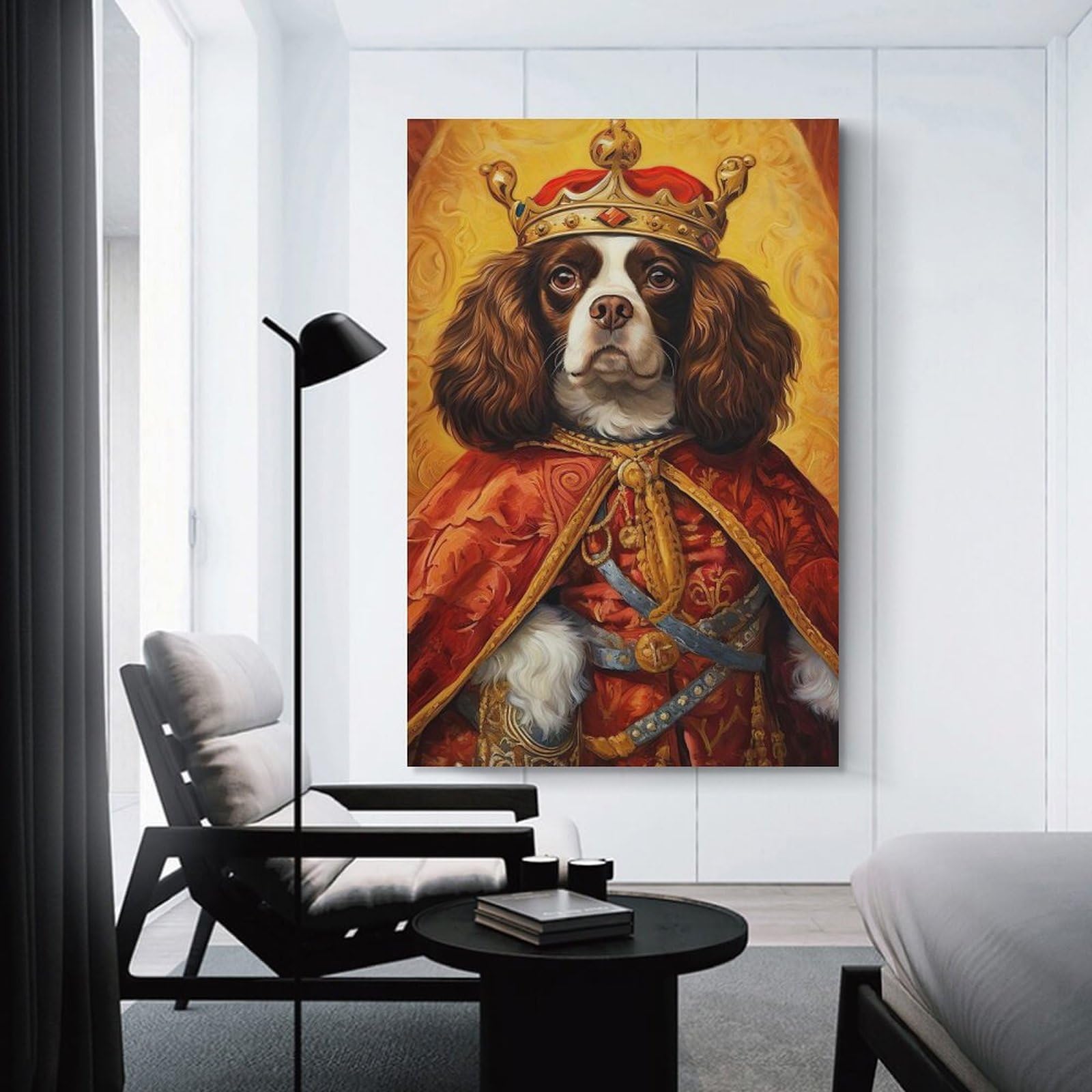 Junmoney Cavalier Dog The King Wall Decor Canvas Print, 24x36inch(60x90cm), for Living Room, Lounge Or Sitting Room, Easy Decor for Gallery Walls