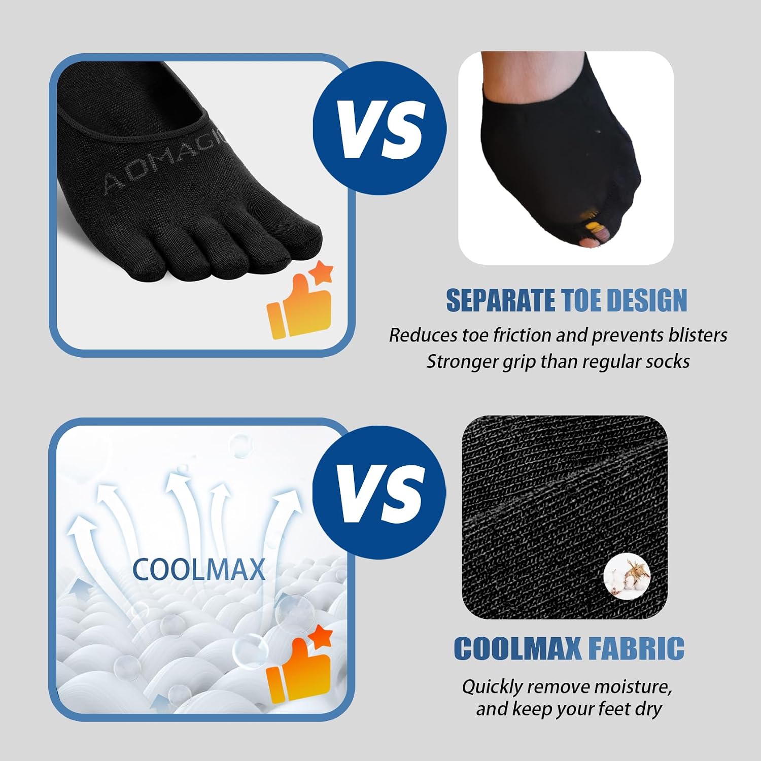 Toe Socks Women Low Cut No Show Socks Non-Slip Invisible Ankle Sock Liner Five Finger Sock (3 Pack)