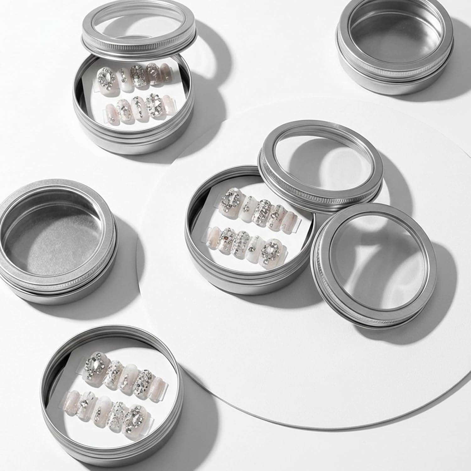 40 Pcs Clear Window Aluminum Round Cans with Screw Lids, 2 Oz Silver Metal Tins for Crafts, Cosmetics, DIY, Candle Making, and Storage