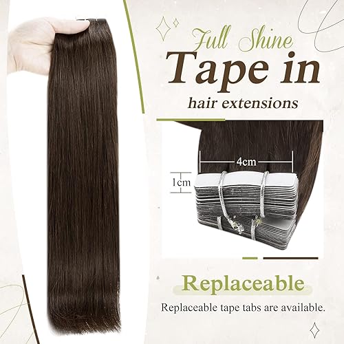 Miniatura 5 de Full Shine - Extensiones de cabello castaño corto humano con cinta adhesiva, 12pulgadas, color castaño oscuro 2, 1.06oz, 20unidades