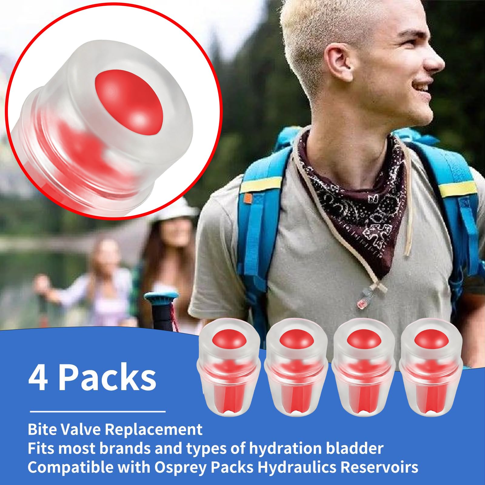 Ersatzmundstück für Beißventil, passend für Trinkrucksack, Trinkrucksäcke und die meisten Marken (4er-Pack), mit Absperrventil und O-Ring