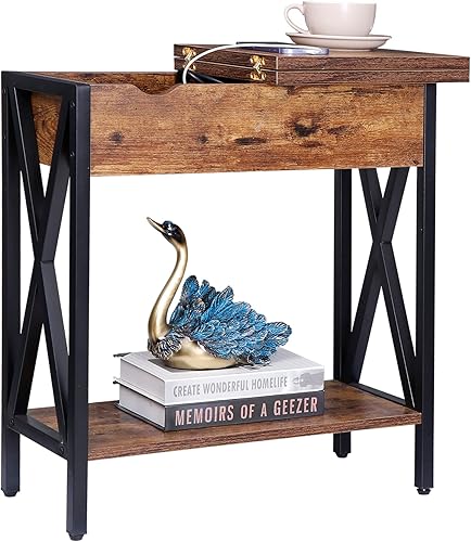 Smartxchoices Mesa auxiliar con estación de carga mesita de noche estrecha con puertos USB y tomas de corriente estante de almacenamiento para