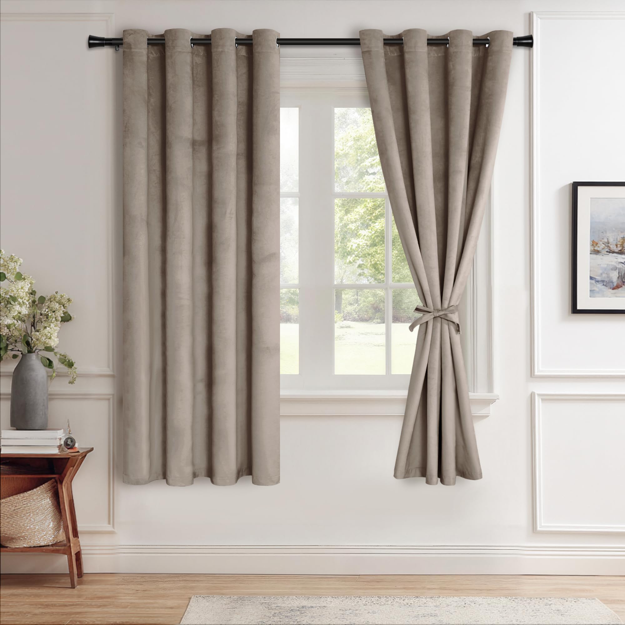 JIUZHEN Velvet Curtains 63 inches Long - Super Soft Room Darkening Thermal Insulating Window Drapes for Bedroom Living Room Dining Backdrop, W 52 x L