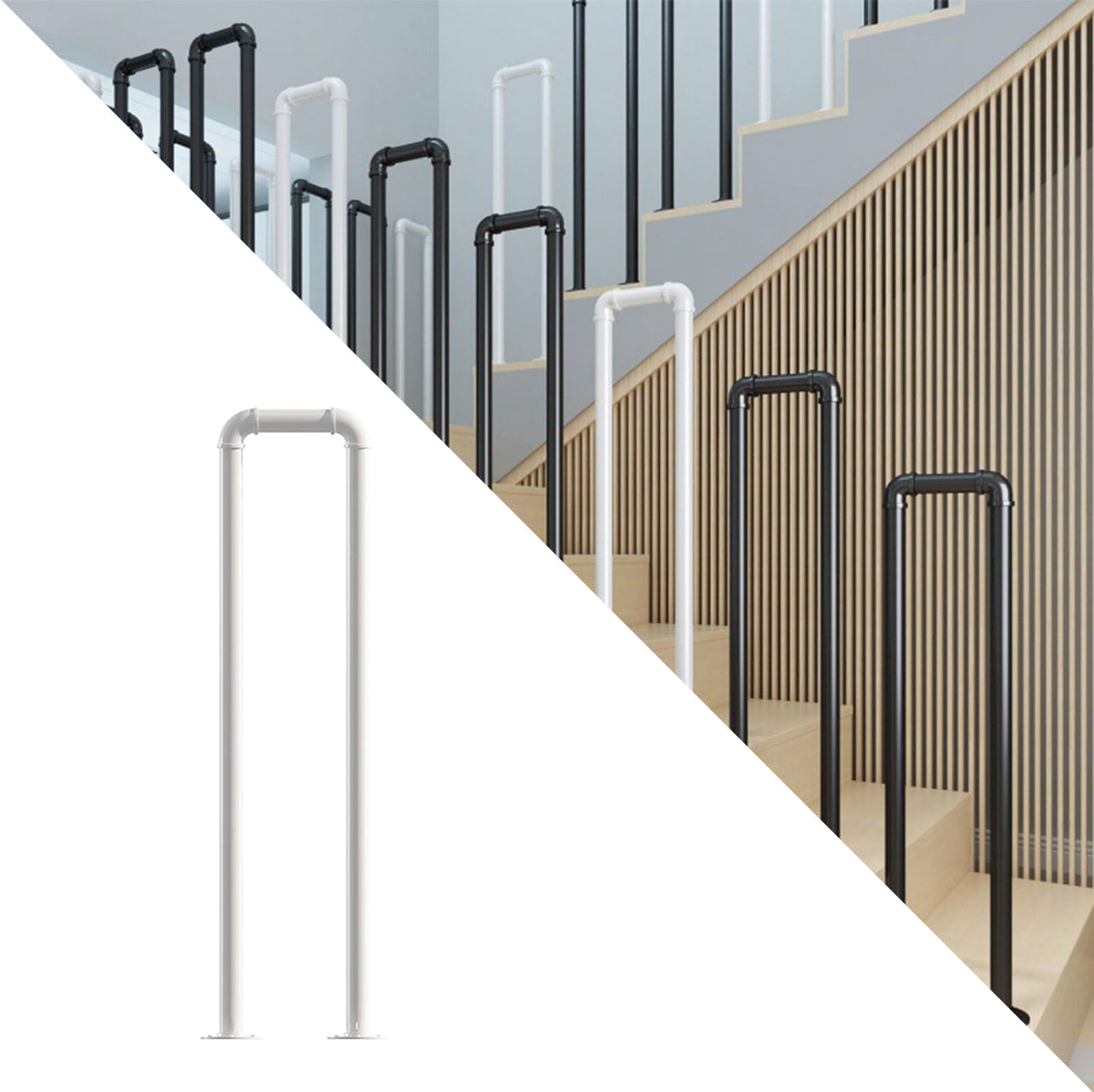 LWJSOCP Wrought Iron Handrail for Stairs Matte Black Transitional Indoor Outdoor Handrail Industrial Grab Bar 3.3cm Diameter